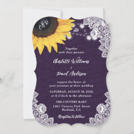 Burlap Lace Sunflower Paars Wedding Invitations Kaart