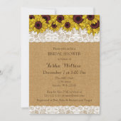 Burlap Lace Sunflower Rustic Vrijgezellenfeest Inv Kaart (Voorkant)