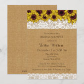 Burlap Lace Sunflower Rustic Vrijgezellenfeest Inv Kaart (Voorkant / Achterkant)