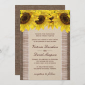 Burlap, Lace Sunflower Wedding Invitation Kaart (Voorkant / Achterkant)