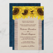 Burlap, Lace Sunflower Wedding Invitation Kaart (Voorkant / Achterkant)