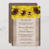 Burlap, Lace Sunflower Wedding Invitation Kaart (Voorkant / Achterkant)
