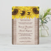 Burlap, Lace Sunflower Wedding Invitation Kaart (Staand voorkant)