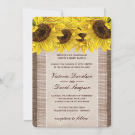 Burlap, Lace Sunflower Wedding Invitation Kaart