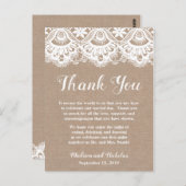 Burlap Lace trouwplaats instelling dank u kaarten (Voorkant / Achterkant)