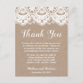 Burlap Lace trouwplaats instelling dank u kaarten (Voorkant)