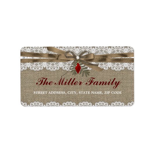 Burlap & Lace Vintage Kerst Adresetiketten Etiket (Voorkant)