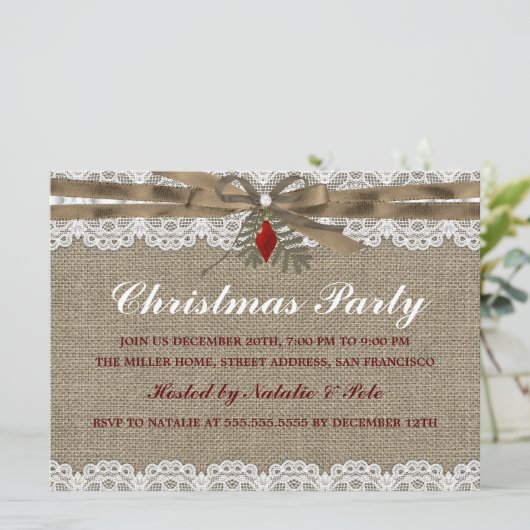 Burlap & Lace Vintage-kerstfeest Kaart (Staand voorkant)