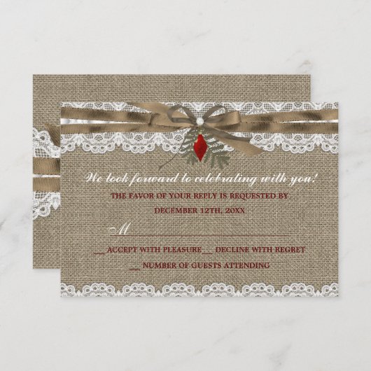 Burlap & Lace Vintage Kerstfeest RSVP (Voorkant / Achterkant)