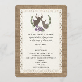 Burlap + Lace Wedding Buck + Doe Deer - Paars Kaart