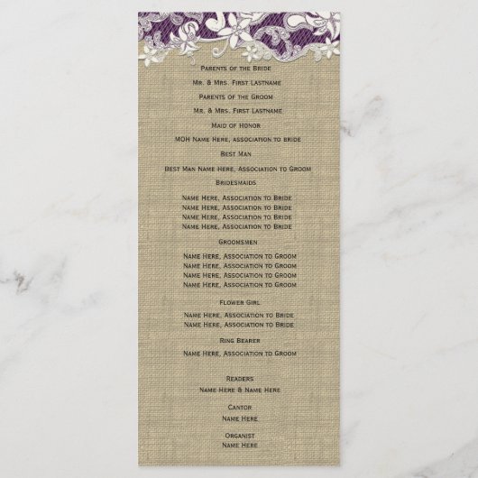 Burlap  Lace Wedding Programma Programmakaart (Achterkant)