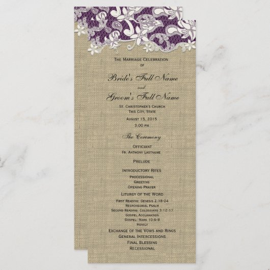 Burlap  Lace Wedding Programma Programmakaart (Voorkant / Achterkant)