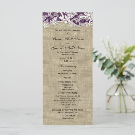 Burlap  Lace Wedding Programma Programmakaart (Staand voorkant)