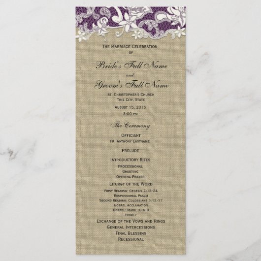 Burlap  Lace Wedding Programma Programmakaart (Voorkant)