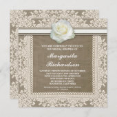 Burlap Lace & White Rose Bruids Douche Uitnodiging (Voorkant / Achterkant)