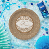 Burlap Lace Wood Rustiek Bruiloft Vrijgezellenfees Papieren Bordje (Feest)