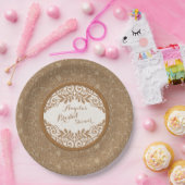 Burlap Lace Wood Rustiek Bruiloft Vrijgezellenfees Papieren Bordje (Feest)