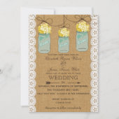 Burlap Lace yellow hydrangeas mason jars nodigt ui Kaart (Voorkant)