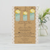 Burlap Lace yellow hydrangeas mason jars nodigt ui Kaart (Staand voorkant)