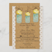 Burlap Lace yellow hydrangeas mason jars nodigt ui Kaart (Voorkant / Achterkant)