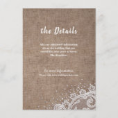 Burlap Lace zilveren glitter rustieke bruiloft det Informatiekaartje (Voorkant)