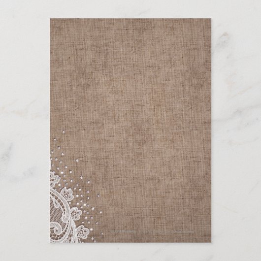 Burlap Lace zilveren glitter rustieke bruiloft det Informatiekaartje (Achterkant)