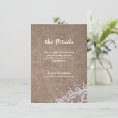 Burlap Lace zilveren glitter rustieke bruiloft det Informatiekaartje (Staand voorkant)