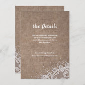 Burlap Lace zilveren glitter rustieke bruiloft det Informatiekaartje (Voorkant / Achterkant)