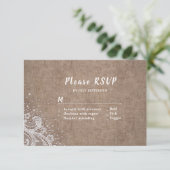 Burlap Lace zilveren glitter rustieke bruiloft RSV RSVP Kaartje (Staand voorkant)