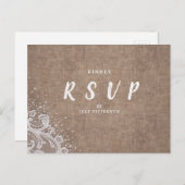 Burlap Lace zilveren glitter rustieke bruiloft RSV Uitnodiging Briefkaart (Voorkant / Achterkant)