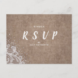 Burlap Lace zilveren glitter rustieke bruiloft RSV Uitnodiging Briefkaart