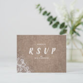 Burlap Lace zilveren glitter rustieke bruiloft RSV Uitnodiging Briefkaart (Staand voorkant)
