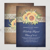 Burlap Lace Zonnebloem Marine Rustieke Graduation  Kaart (Voorkant / Achterkant)