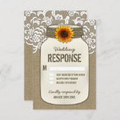 Burlap Lace Zonnebloem Mason Jar Bruiloft RSVP Kaa (Voorkant / Achterkant)