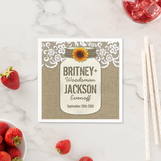 Burlap Lace Zonnebloem Mason Jar Bruiloft Servette Servet (Insitu)