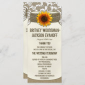 Burlap Lace Zonnebloem Mason Jar Trouwprogramma's Programmakaart (Voorkant / Achterkant)