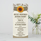 Burlap Lace Zonnebloem Mason Jar Trouwprogramma's Programmakaart (Staand voorkant)