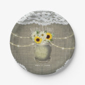 Burlap Lace Zonnebloemen & Daisies Mason Jar Bruil Papieren Bordje (Voorkant)