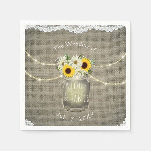 Burlap Lace Zonnebloemen & Daisies Mason Jar Rusti Servetten (Voorkant)