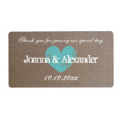 Burlap land chique bruiloft water fles labels (Voorkant)