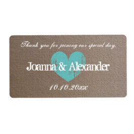 Burlap land chique bruiloft water fles labels