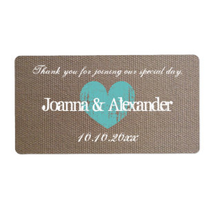 Burlap land chique bruiloft water fles labels