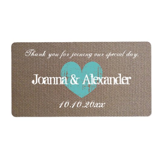 Burlap land chique bruiloft water fles labels (Voorkant)