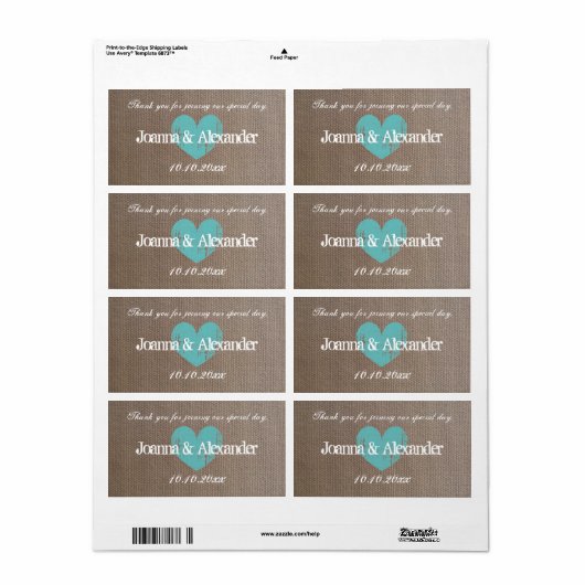 Burlap land chique bruiloft water fles labels (Full Sheet)