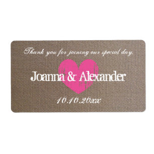 Burlap land chique bruiloft water fles labels