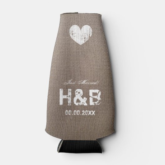 Burlap land chique monogram bruiloft fles koeler (Voorkant)