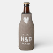 Burlap land chique monogram bruiloft fles koeler (Fles Voorkant)