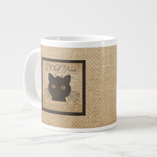 Burlap Le Chat Noir frans zwarte kat Grote Koffiekop (Links)