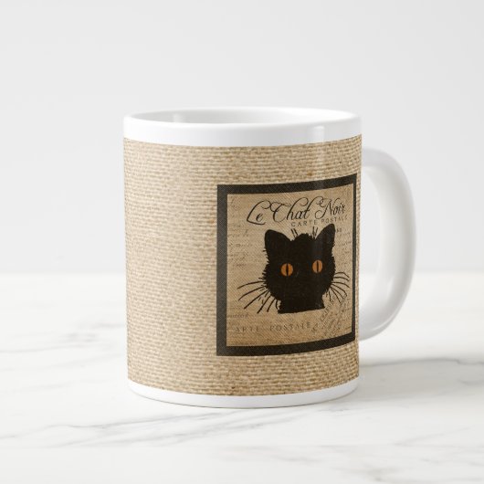 Burlap Le Chat Noir frans zwarte kat Grote Koffiekop (Voorkant rechts)