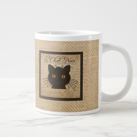 Burlap Le Chat Noir frans zwarte kat Grote Koffiekop (Rechts)